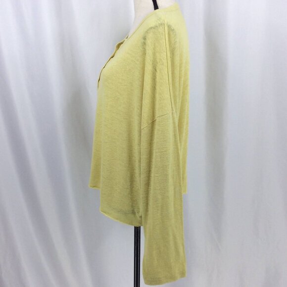 Aerie Henley Top Womens Size XXL 2XL Yellow Linen Blend Long Sleeve Aeropostale - Picture 4 of 12
